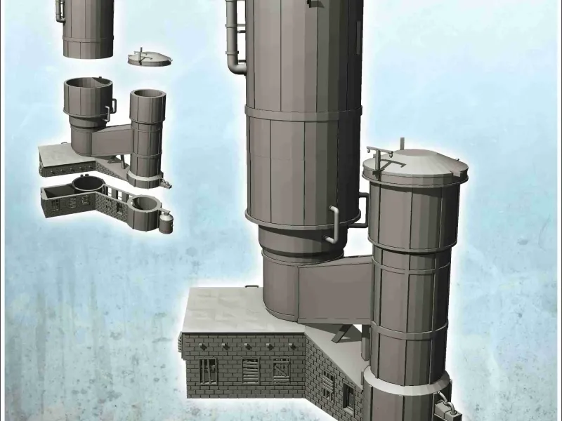Double industrial grain tanks with annex and external pipes