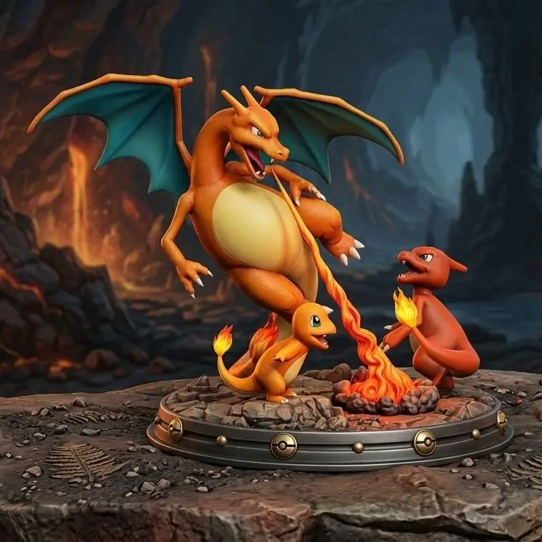 Diorama Evolution Charizard , Charmander and Charmeleon