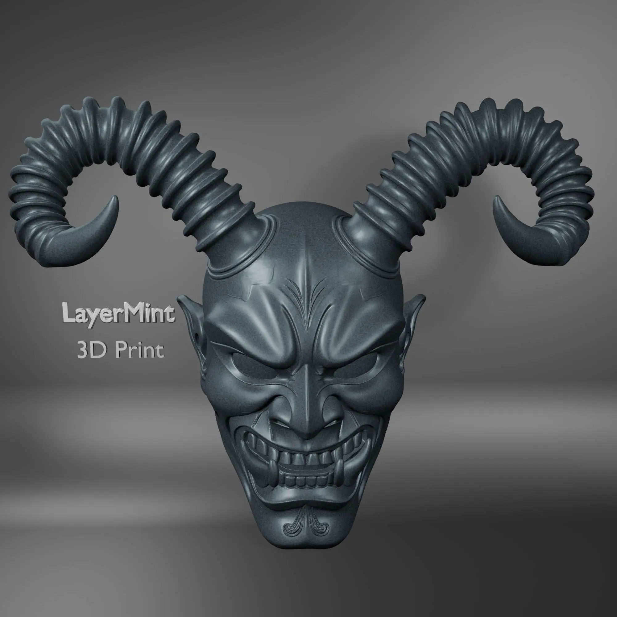 Demon Mask with Twisted Horns 3D Print Model STL File