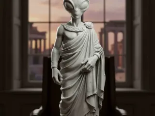 statue of an alien in a toga and Greek style