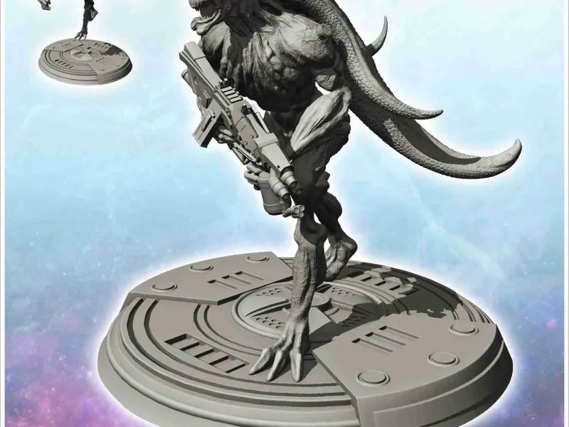 Alien krijger met lange staarten en aanvalsgeweer (9) - scienc