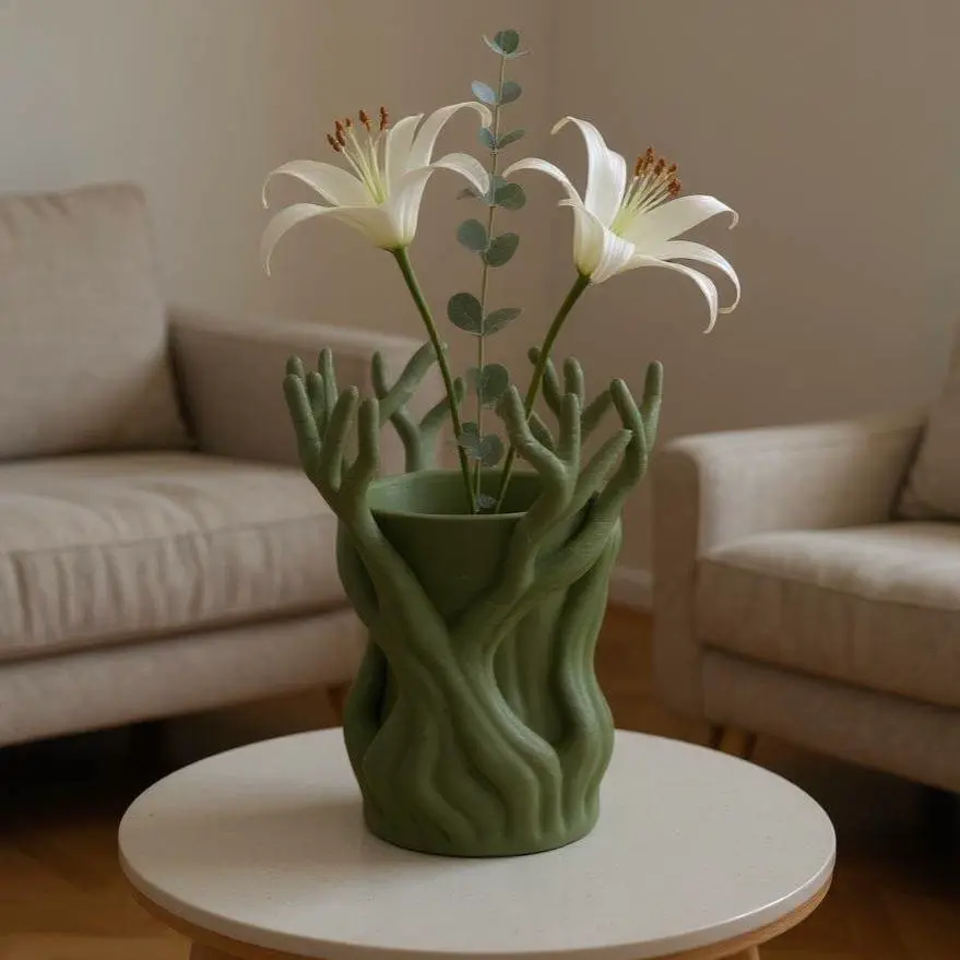 Hand Shaped Planter with  vase