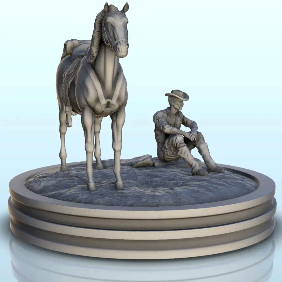 Cowboy sitting next to his horse (7) - Old West Figure mini
