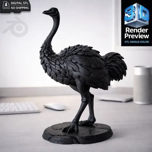Ostrich STL – 3D Printable Ostrich Statue with Base