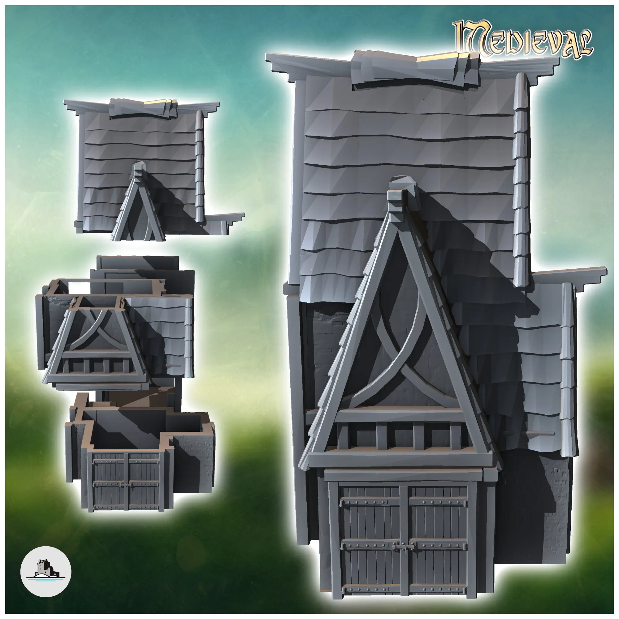 Casa medieval con granero interior abierto (11) - miniatur