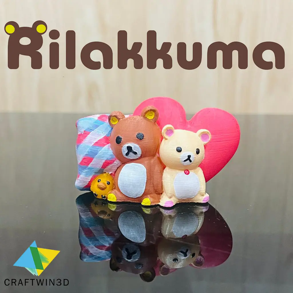 PRINT IN PLACE RILAKKUMA BEAR ON PILLOW AND HEART