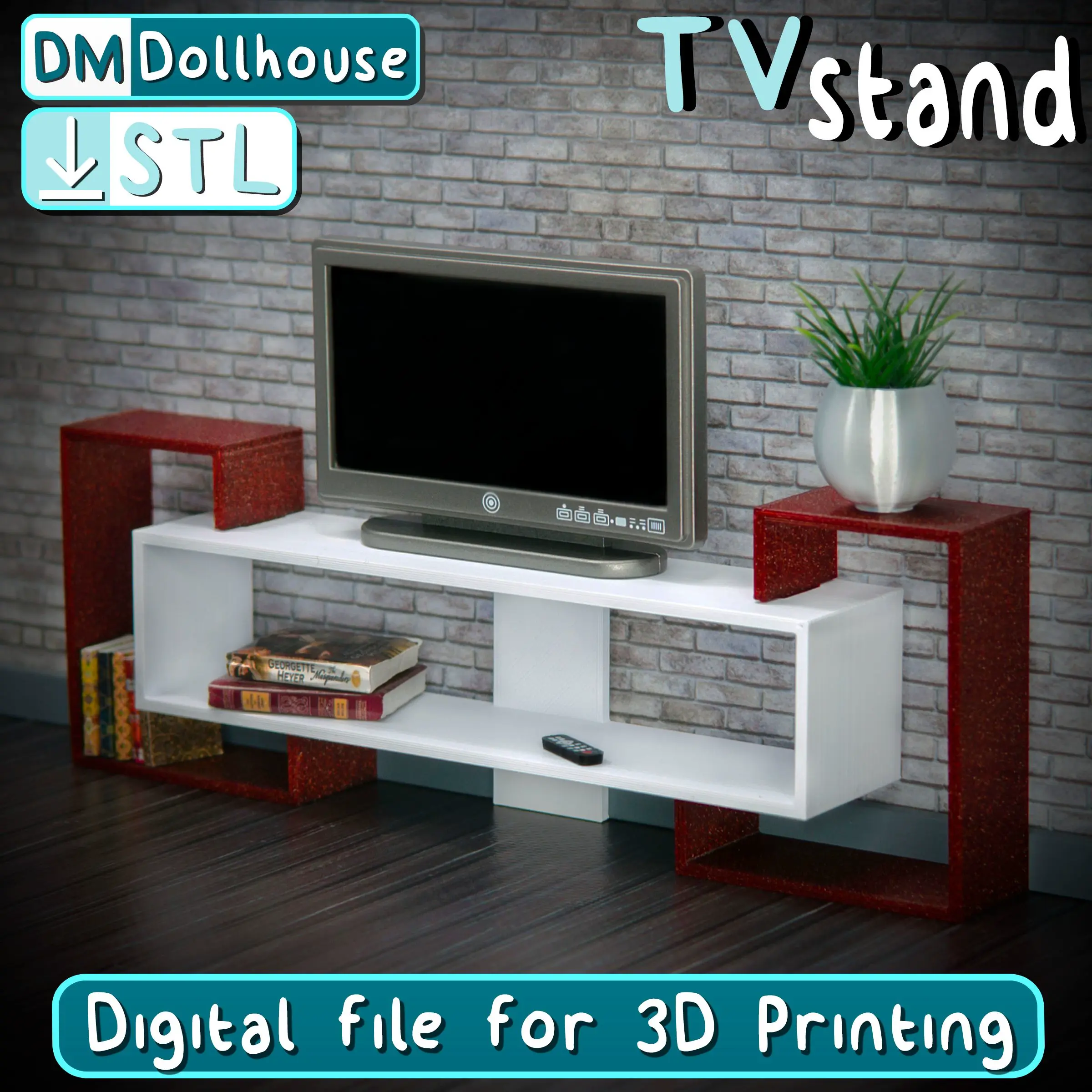 Modern TV Stand & TV Desk - Miniature Dollhouse Furniture