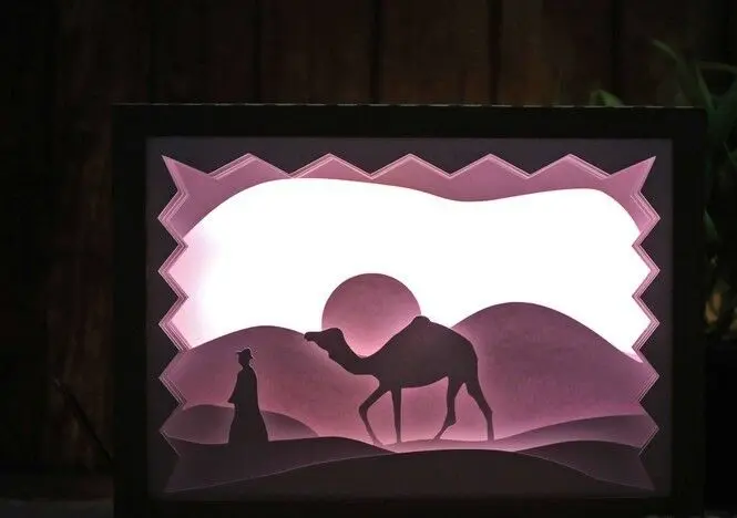 Camel in Desert light box (shadow box)