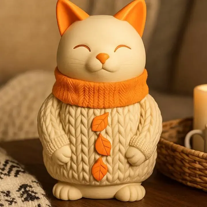 Cozy Sweater Cat Figurine – Adorable Autumn Decor