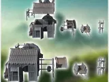 Medieval house set with bridge, water mill and skin drying r-2