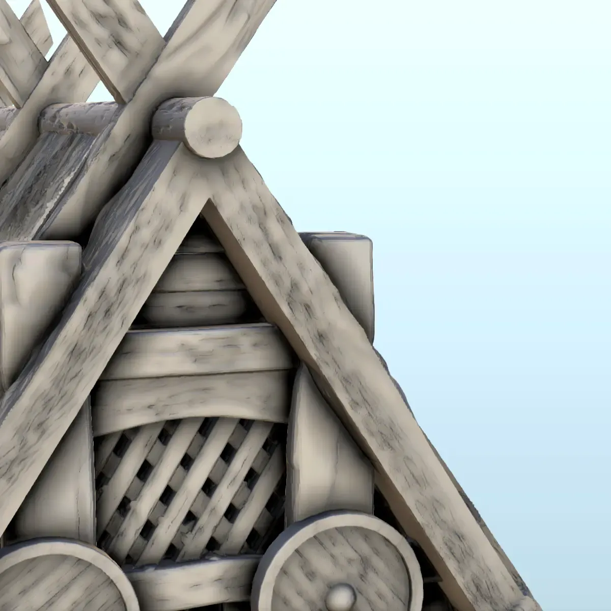 Viking building in thatch and wood with ornaments (7) - scen