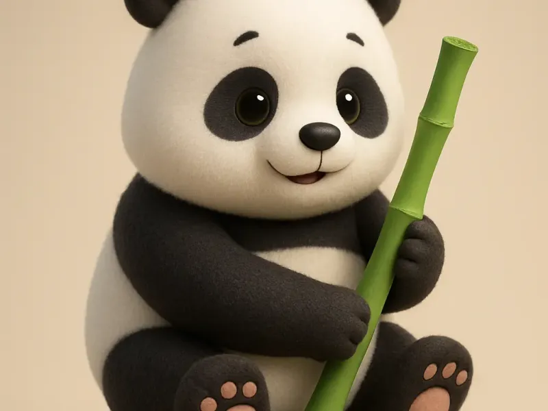 Cute and Fat Panda holding Bamboo