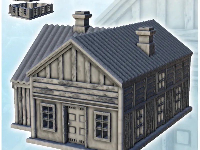 Stone and wood house with two chimneys - Terrain USSR WW2