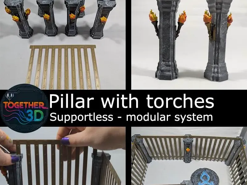 Säule mit Flammen - modulares, stützenfreies Bausystem