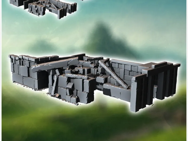 Ruin of stone building with wooden beams (13) - miniatures w