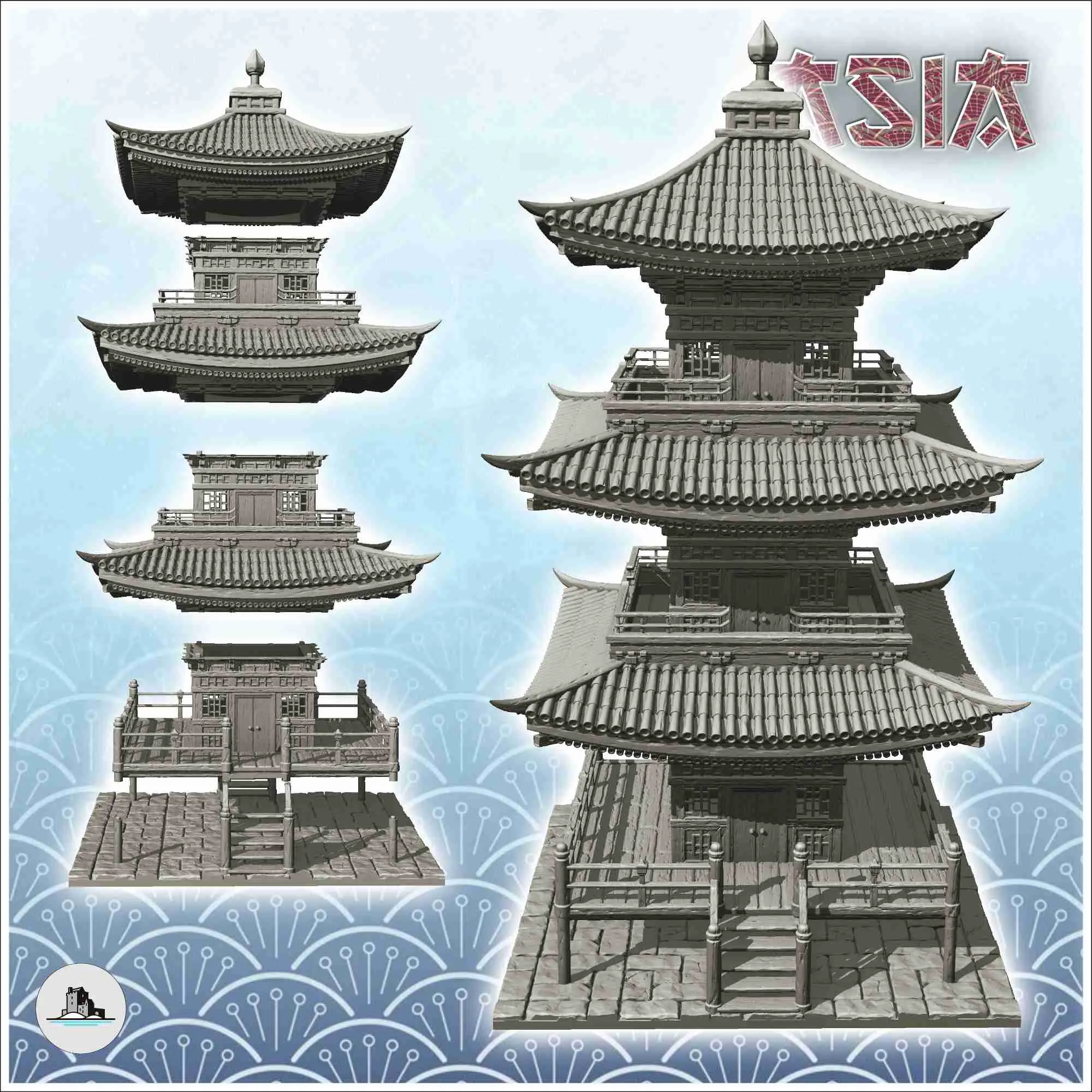 Gran pagoda asiática con plataforma de madera (40) - Japón China Kor