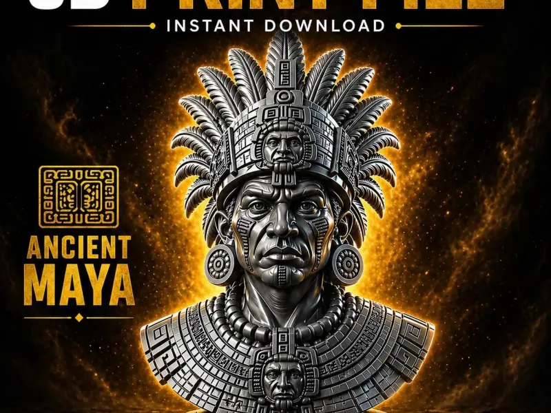 Busto maya antiguo STL – Estatua de guerrero tribal