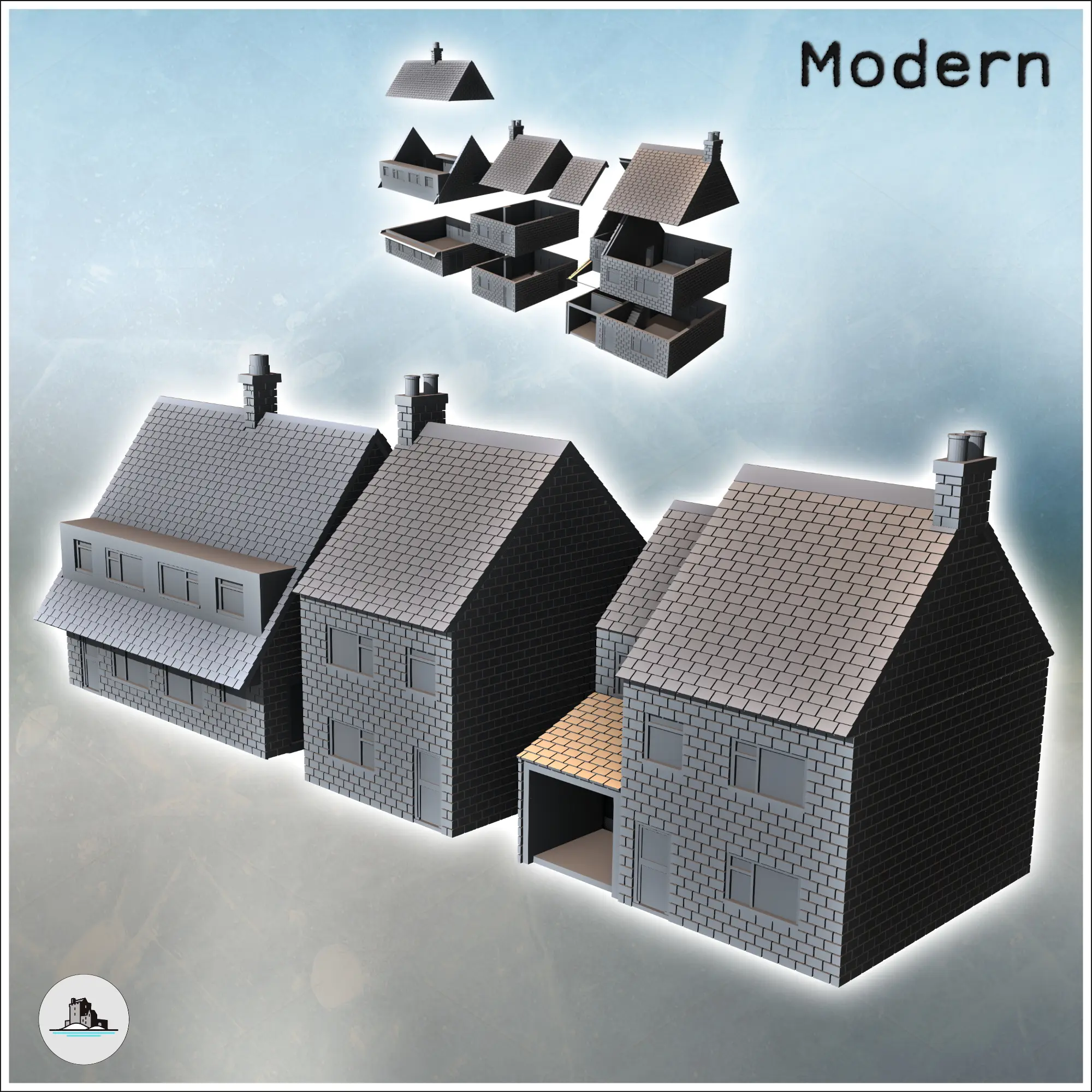 Set of three modern houses with garage and floors (12) - min