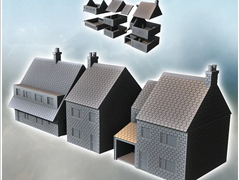 Set of three modern houses with garage and floors (12) - min