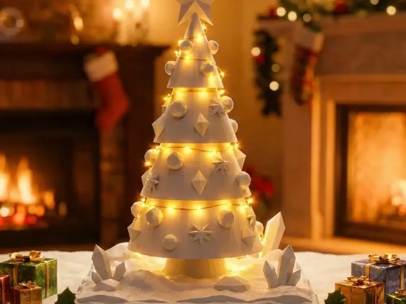 Geometric Christmas Tree Decor - Modern Holiday Night Light