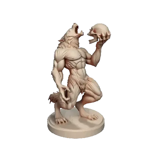 3266Ivory Werewolf Howling with Skull Minimalist Statue  STL