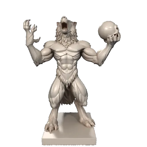 3265Ivory Werewolf Howling with Skull Minimalist Statue  STL