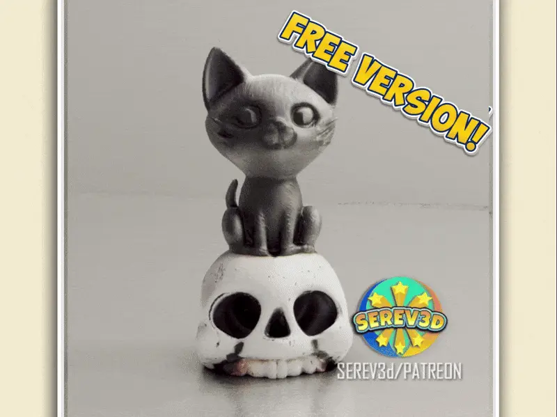 Cat on Skull - FREE Spooky Halloween Figurine - No Supports