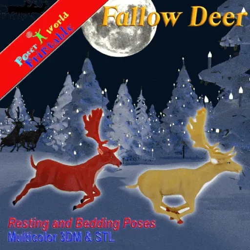 Fallow Deer 2 Figurine Poses; Sprinting & Jumping