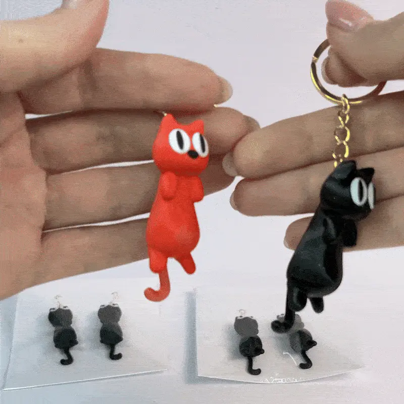 Cute Flexi Cat w tail Keychain, Earring & Magnets