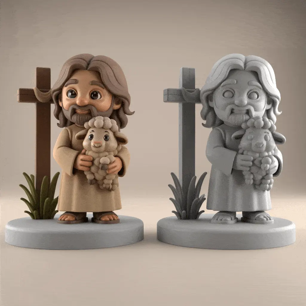 Charming 3D  Jesus Good Shepherd with Lamb STL File Decor