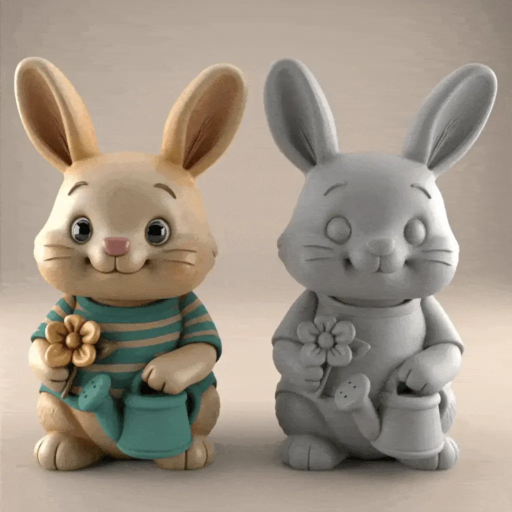 Cute Bunny with Flower Watering Can 3D Print STL