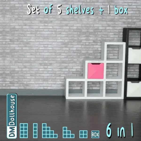 1:12 Scale modern Miniature Shelf Unit Set of 5 + Box