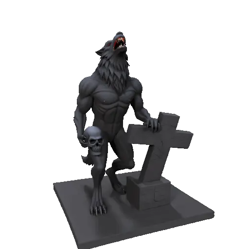 3389  Werewolf Howling with Skull – 3D Model  fantasy  STL