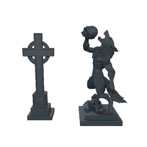 3781  COLOR  Werewolf Howling with Skull – 3D Model  STL