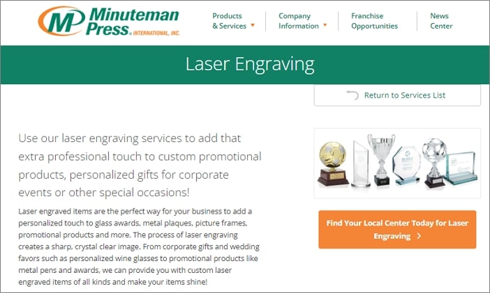 Laser engaving service on Minuteman Press