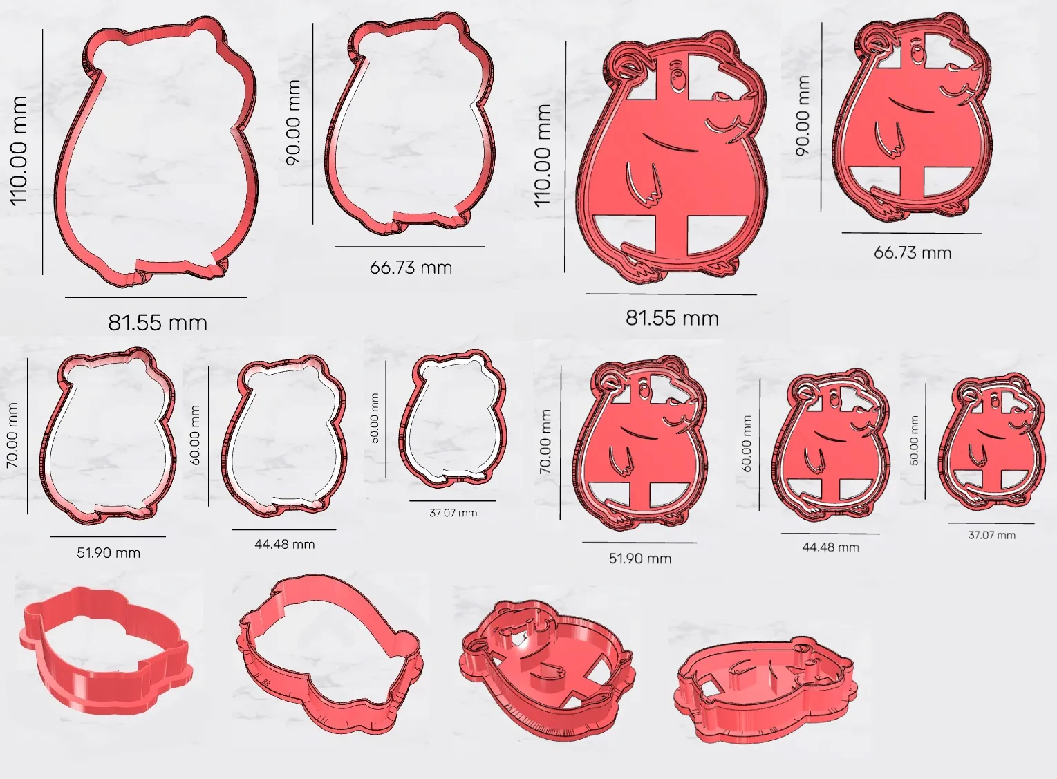 Capybara shape imprint cookie cutter, capybara, cutter