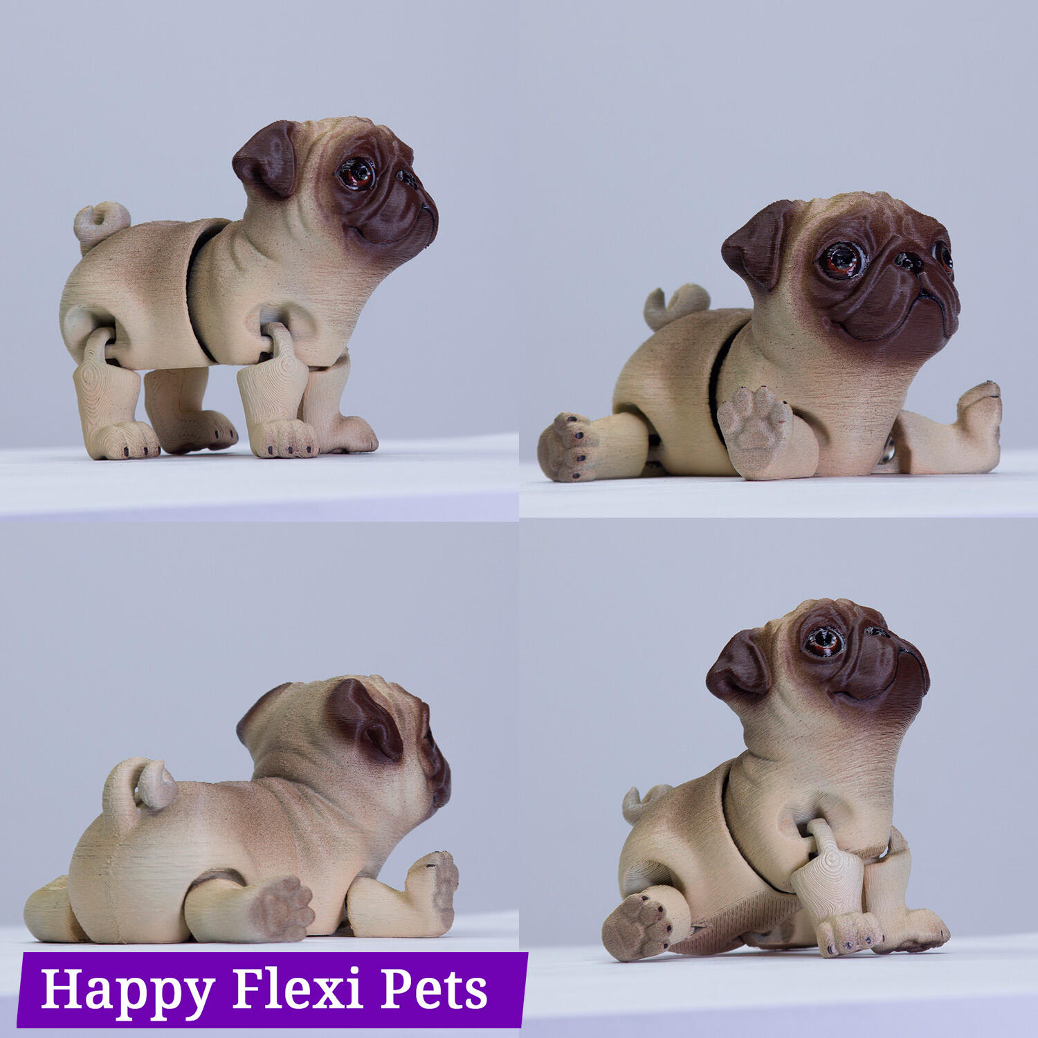 Pug dog Barney - print in place - dog flexi toy