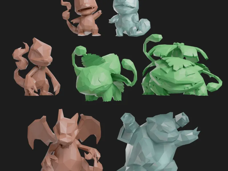 Pokemon Low Poly Collection - 7 Iconic Fan Art Models