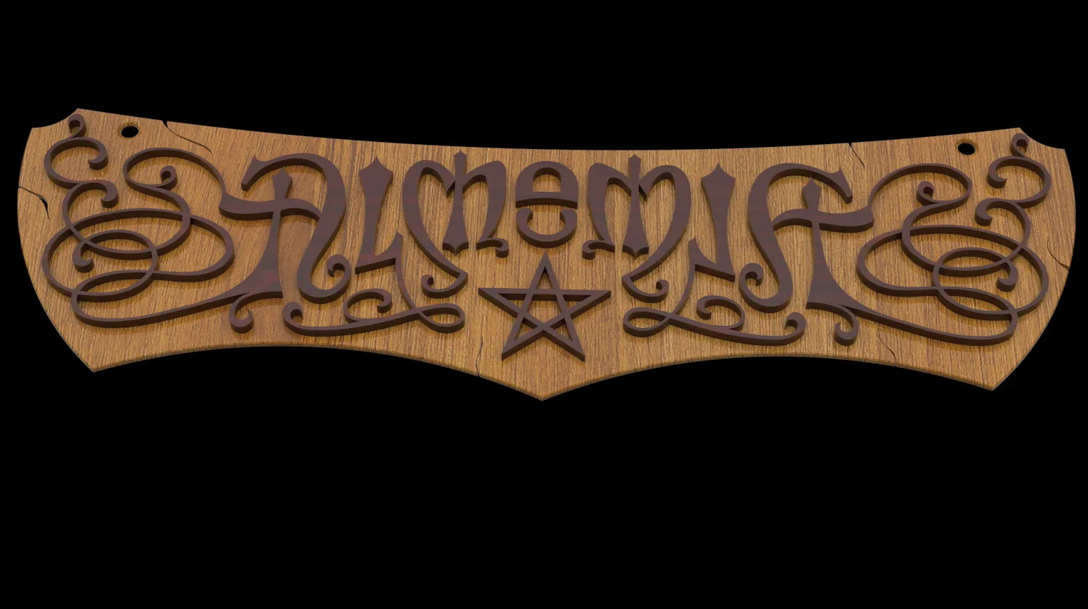 Cartel de madera de un alquimista