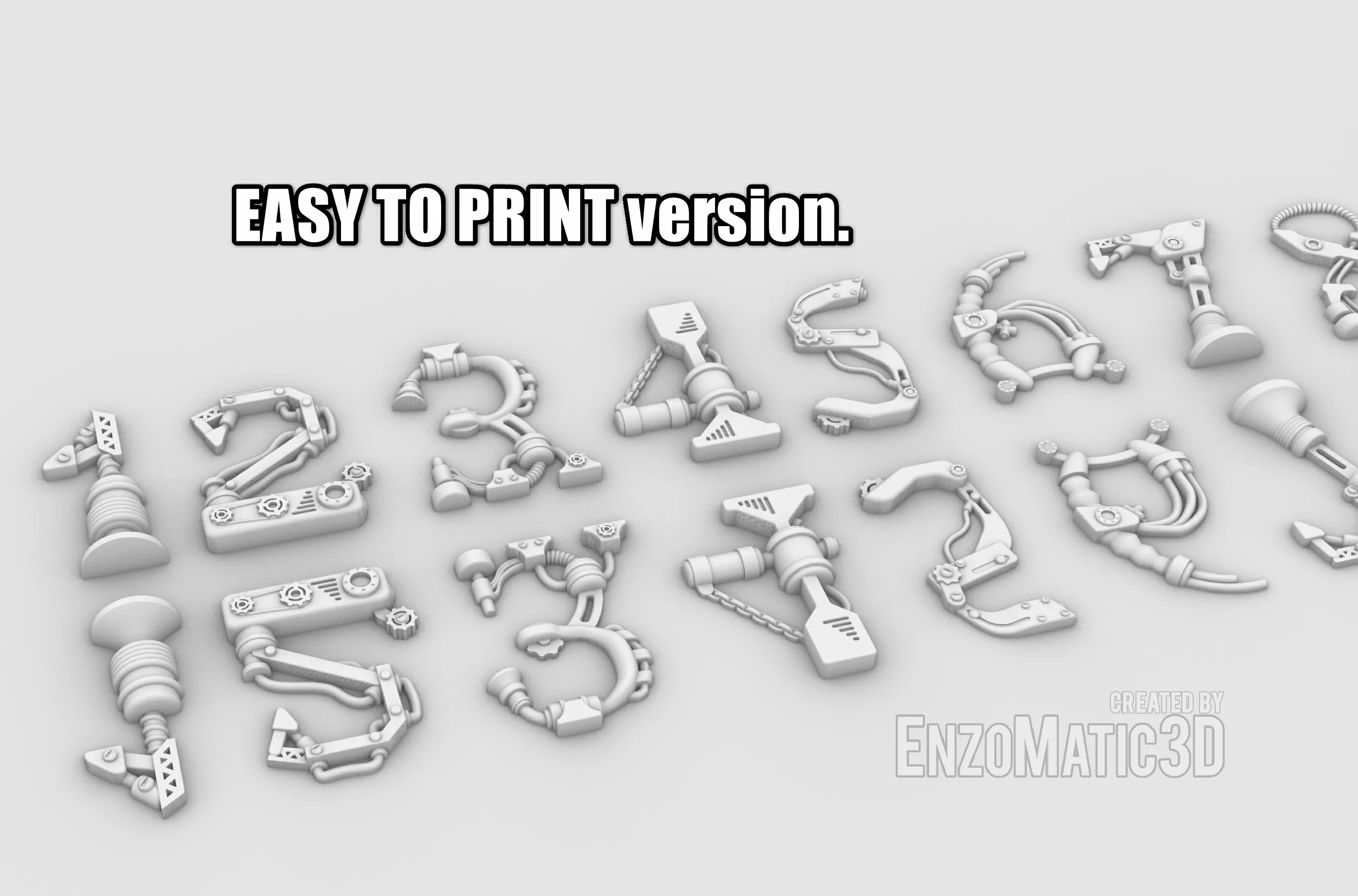 Steampunk numbers 3D STL for 3D printing