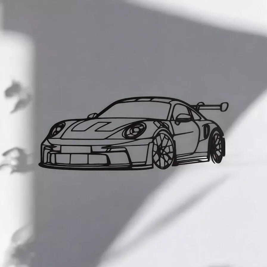 Porsche 911 GT3 RS 3D Printed Silhouette Wall Art