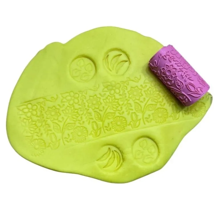 Texture roller of lotus flowers and leaves stamps
