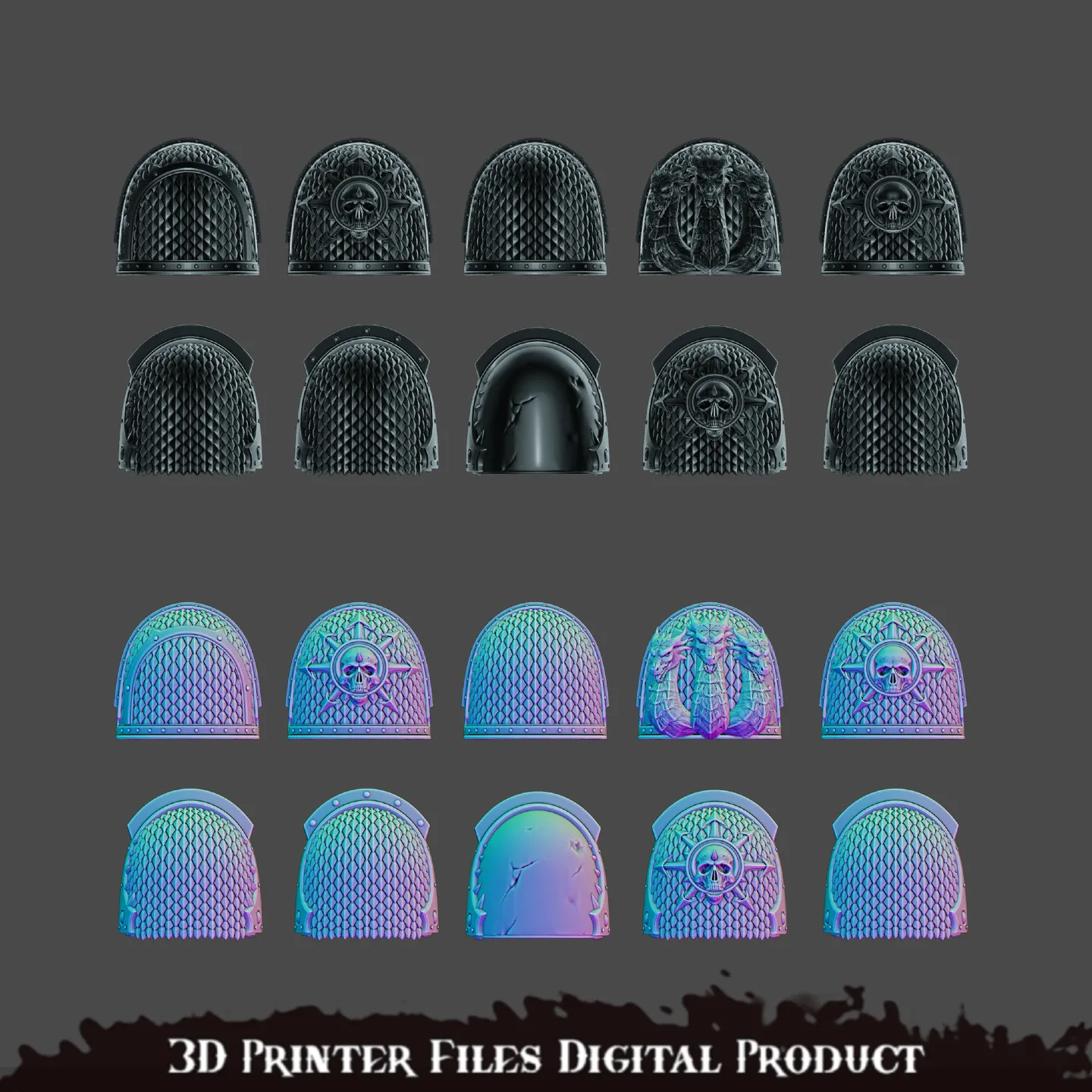 Space Marines Alpha Legion Shoulder Pads (Pre-supported)