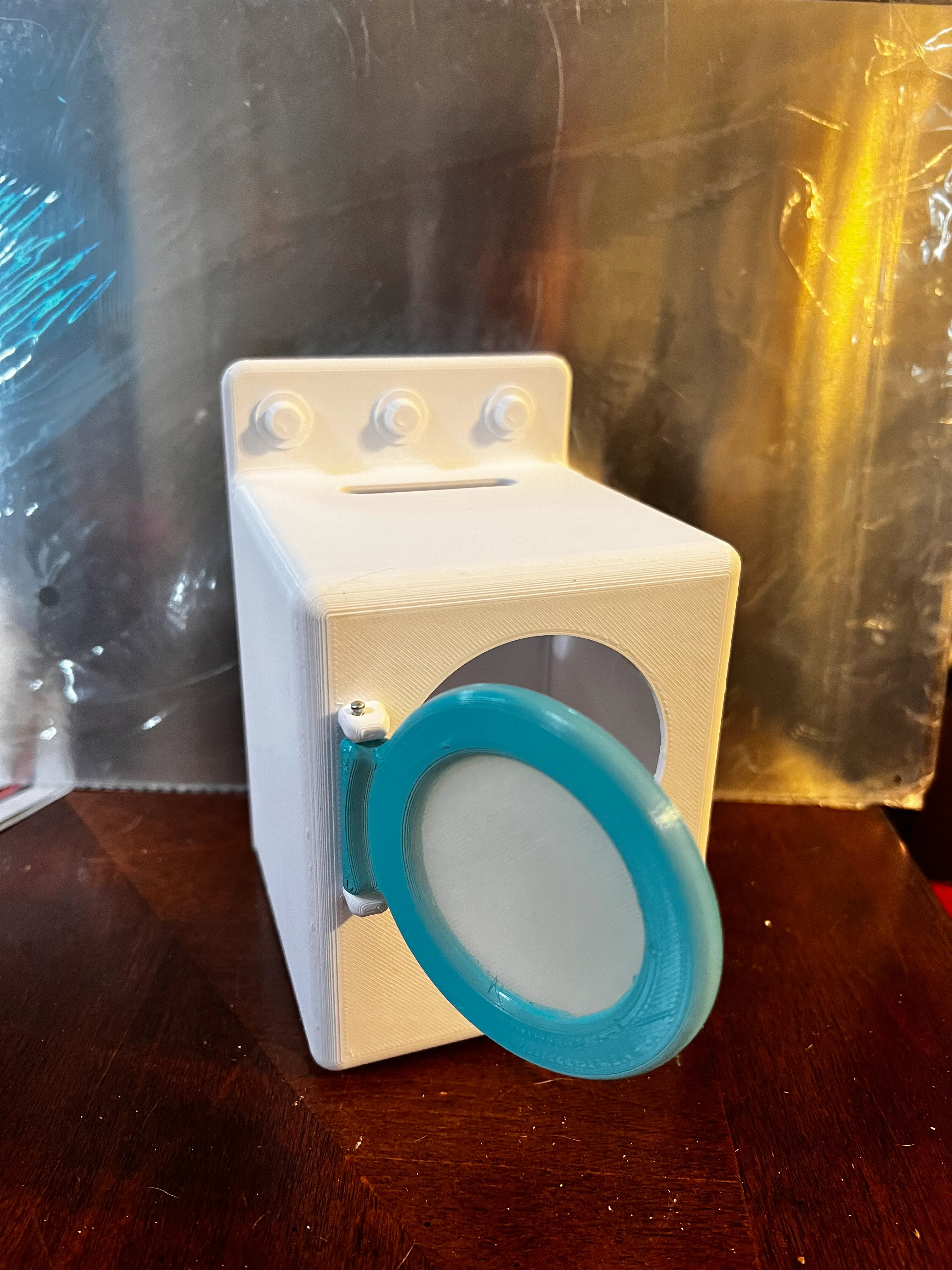 Washing machine piggy bank.  Penny bank