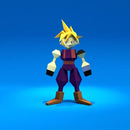 Cloud Strife From Final Fantasy PS1 style low poly