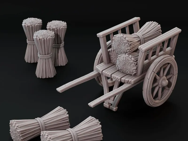 Hand Cart With Hay | Tabletop Scatter Scenery