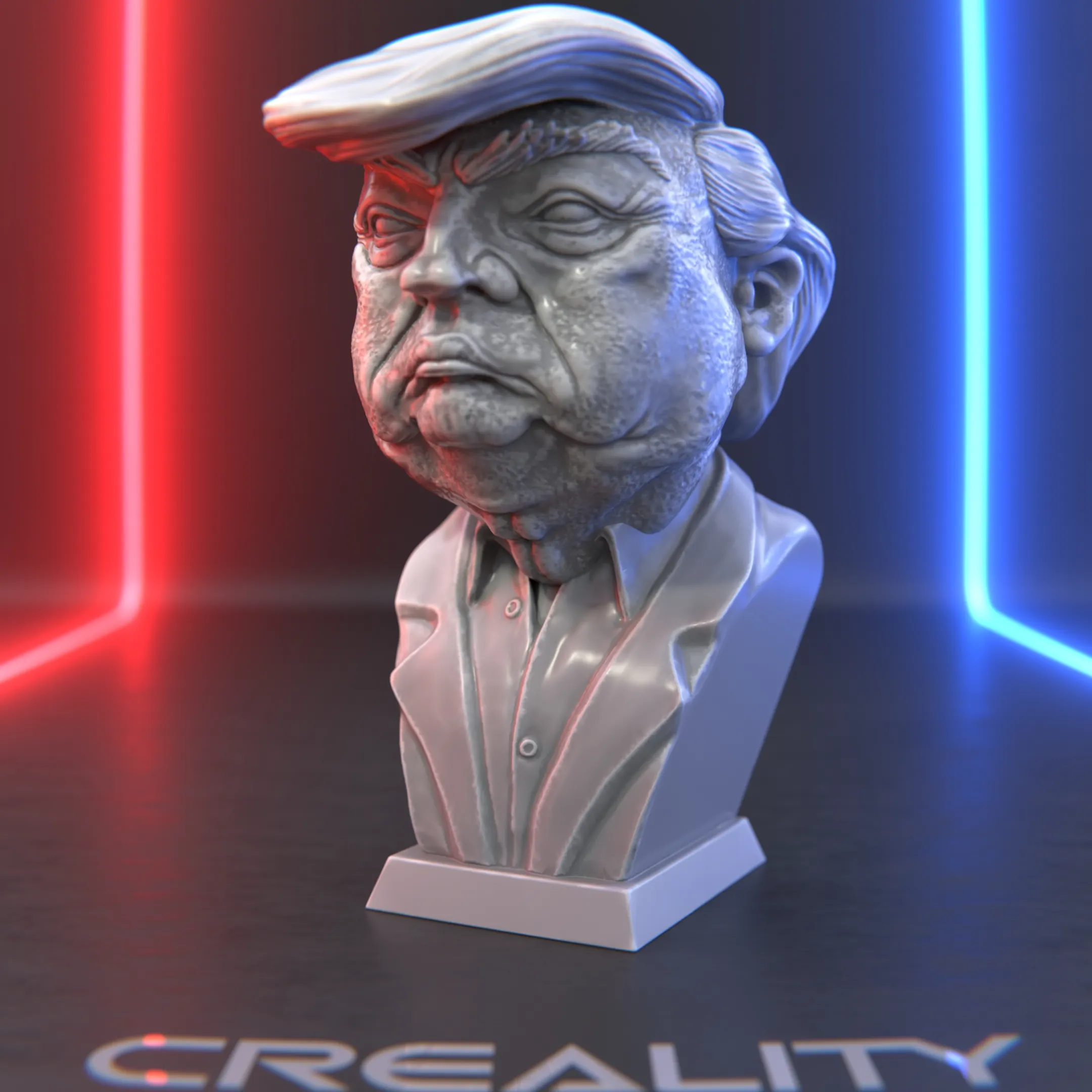 "Cartoon Trump Bust – Stylized 3D Sculpture"