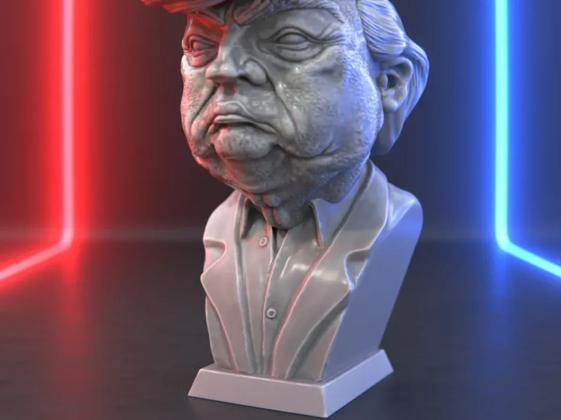 "Cartoon Trump Bust – Stylized 3D Sculpture"