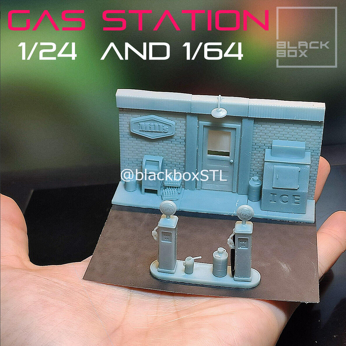 GAS STATION DIORAMA 1-24 AND 1-64TH SCALE 3D PRINT MODEL
