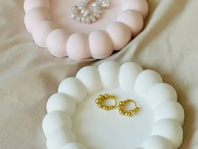 Round Bubble Trinket Tray  Jesmonite Coaster Dish  Home Deco